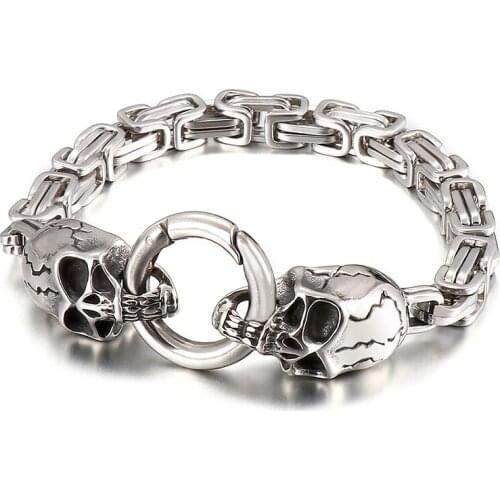 HAOLYNJOY Charm Black Gold Silver Color Chain Punk Skull Stainless Steel Link Men Bracelet Fashion Jewelry