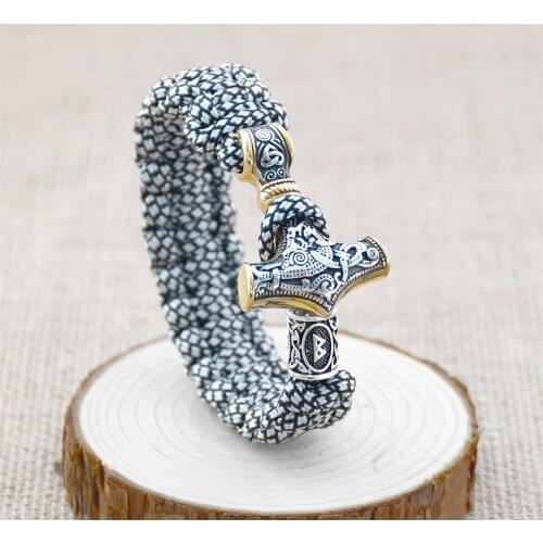 Nordic Thors Hammer Mens Bracelet Viking Golden Hammer Camouflage Umbrella Cord Braided Bracelet Scandinavian Rune Accessories