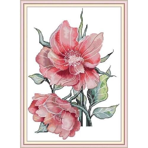 Two peonies cross stitch kit aida 14ct 11ct count printed canvas stitches embroidery DIY handmade needlework