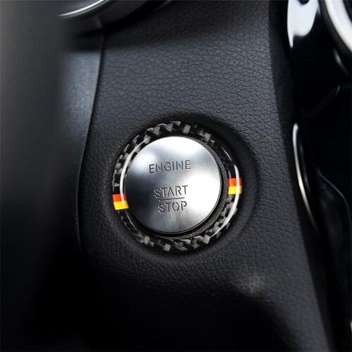 Car Interior Decoration Stickers Start Stop Engine Button Ring Trim for Mercedes Benz C Class Carbon Fiber Decal Accessories