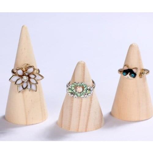 Natural Unpainted Wooden Ring Jewelry Display Rack Stand Cone Shape Holder Organizer F20173550