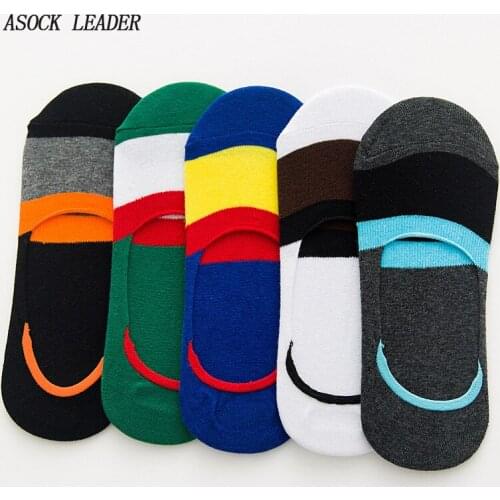 2018 Spring&Summer New Cotton MenS Non-Slip Socks Wide Stripe Pattern Silicone Stealth Shallow Mouth Socks 1pair/Lot