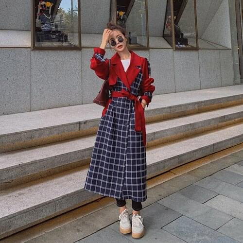 Womens Windbreaker Spring Autumn Loose Big Size Long Trench Coat Female Pure Cotton Red Cloak Wear A Belt Fashion Ladies Jacket