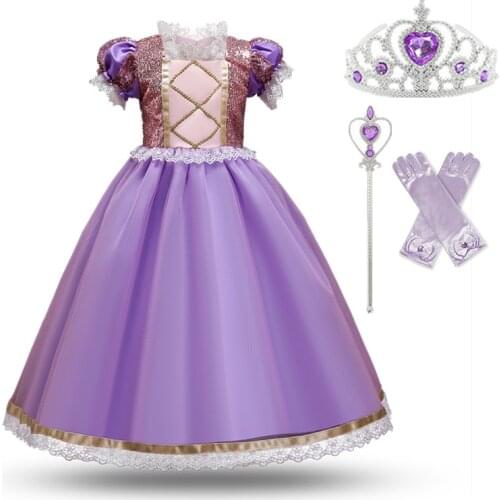 PrincessGirls Princess Dress For Kids Halloween Cosplay Costume Fancy Sequin Dress Up Children Tangled Carnival Party Ball Gown