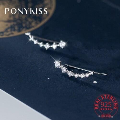 PONYKISS Office S925 Sterling Silver Stars Zircon Clip Earrings for Women Anniversary Delicate Elegant Accessory girls Gift