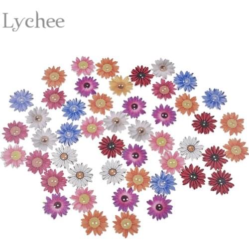 Lychee Life 50pcs Flower Wooden Buttons Colorful 2 Holes Flatback Button DIY Sewing Supplies Accessories