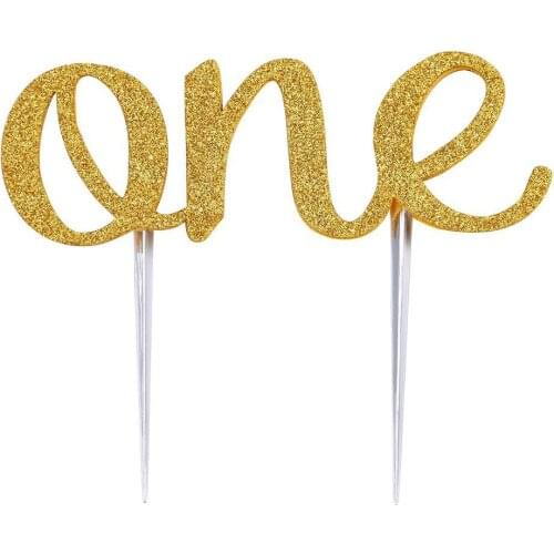 Handmade ONE Letter Birthday Cake Topper Decoration with Double Sided Gold Glitter Stock
