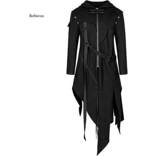Men Gothic Style Hip Hop Trench Coat Hooded Cloak Mens Irregular Design Long Cardigan Street Punk Vintage Jackets