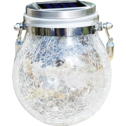 Solar cracked hanging light ball glass jar light outdoor garden decoration tree light copper wire light led christmas light