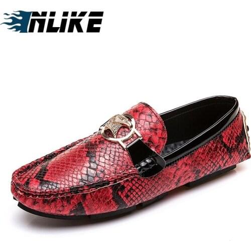INLIKE Men Big Size Casual Leather Loafers Camouflage Leather Doug Shoe Slip-on Flat Dress Work Men Loafers