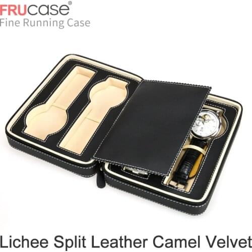 High Quality Traveling Box Lichee Split leather Camel velvet 4 Grid Watch Box Dress Fashion Watch Storage Case
