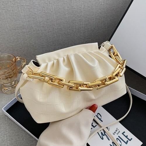 2021 Women Cloud Bags Retro Stone Pattern Crossbody Bag Female Pleated Soft Pu Leather Shoulder Bags Thick Chain Hand Bag