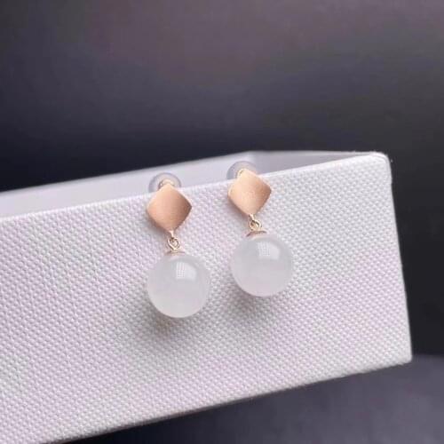 SHILOVEM 18k yellow gold real Natural white Jasper drop earrings classic fine Jewelry women wedding gift 10mm myme10106682hby