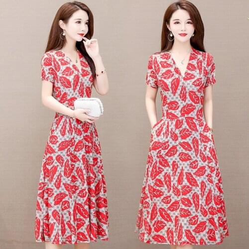 Summer new womens floral stretch dress large size S- 3XL 4XL 5XL 6XL slim slim temperament over the knee fashion lace dress
