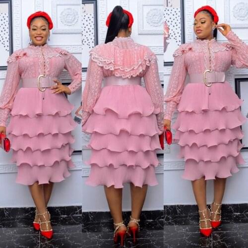 Spring Autumn African Women Long Sleeve Pink Black White Plus Size Dress African Dresses for Women XL-5XL