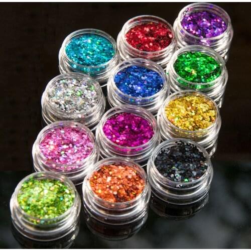 12Bottles/Set Holographic Nail Glitter Sequins Hexagon Ultra-Thin Shining Paillette Flakes 2g/bottle 3D Nail Art Sequins Decor