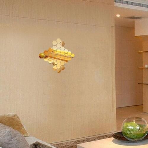 3D Hexagon Acrylic Mirror Wall Stickers DIY Art Wall Room Decor Stickers Hexagon Wall Home Mirror Mirrored Sticker 12pcs Li F8I8