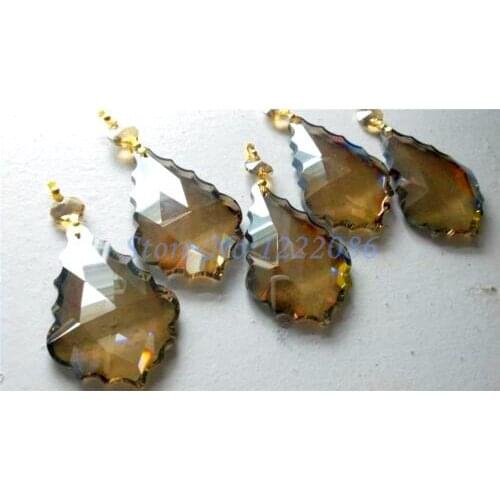 5 Chandelier Crystal 76mm Prism Champagne French Cut Leaf Ornaments Baroque