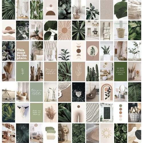 50Pcs Beige Aesthetic Pictures for Wall Collage Boho Cards Cream Collage Print Kits Warm Color Room Wall Bedroom Decor Poster