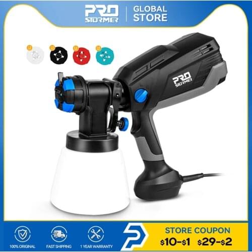 600W Electric Spray Gun HVLP Paint Gun High Power Electric Paint Sprayer 4 Nozzle Sizes Flow Control 1000ml Capacity PROSTORMER