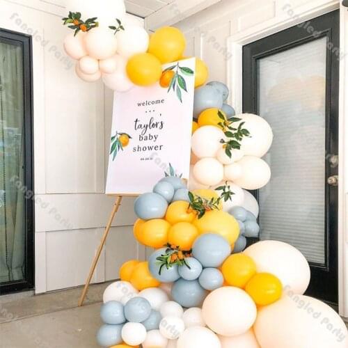 92pcs Doubled Cream Peach Matte Lemon White Grey Balloon Garland Kit Gender Reveal Birthday Party Baby Shower Wedding Decoration