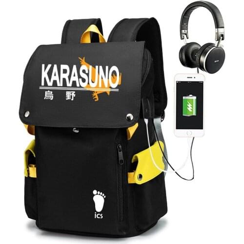 Anime Haikyuu!! Cosplay Cartoon USB Charging Backpack Unisex School Students Bag Fashion Travel Laptop Daily Rucksack Gifts
