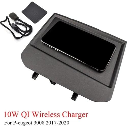 Car Wireless Charger 10W Phone Charging Pad Armrest Phone Holder for Peugeot 3008 -2020