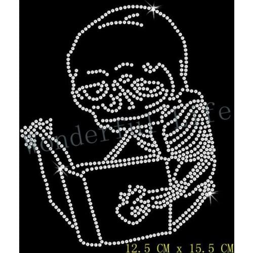 Free shipping skull reading book design hotfix rhinestones transfer design motif bling for clothing