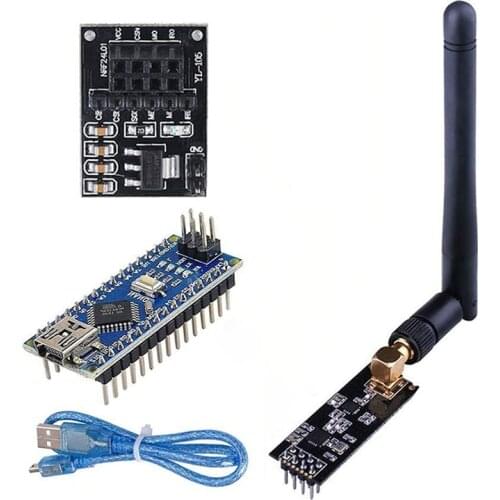 Wireless Transceiver Receiver NRF24L01+PA+LNA RF Module with 2.4 GHz Antenna + NRF24L01 Regulator + Nano V3.0 ATmega328P Board