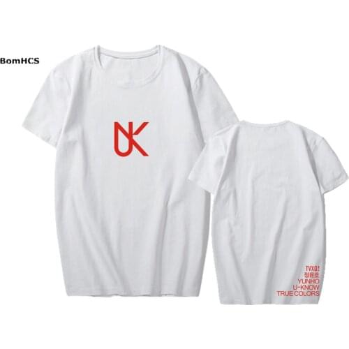 BomHCS Kpop TVXQ U-KNOW True Color Cotton T-shirt Basic Tee Unisex Fanmade Sports Tops (Black Pink Grey White)
