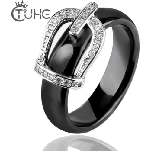 Good Qaulity Black/White Simple Style Ceramic Rings for Women Two Row Ceramic Engagement Brand Titanium Ring Jewelry Wholesale