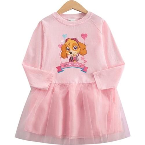 Paw Patrol Girls Kids Cotton Shirt Gauze Mesh Cartoon Print Princess Dress Children Baby Birthday Party Clothes