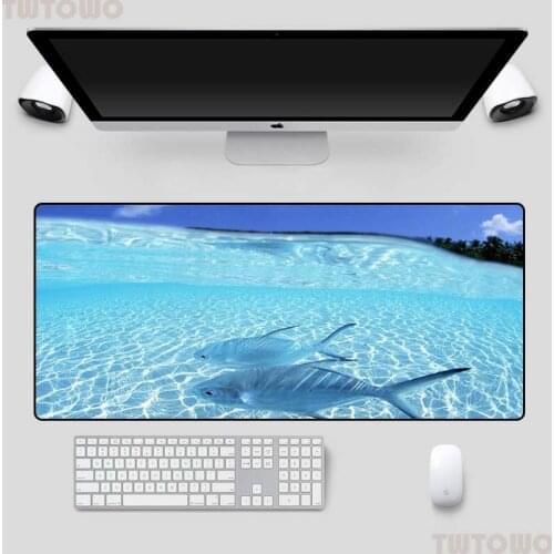 Plus Big Size 900x400MM Mouse Pad Locking Edge with Blue Sea Water Picture Nature Rubber Mats for Playing CSGO