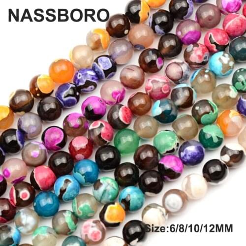 6MM 8MM 10MM 12MM Natural Fire Striped Agates Stone Beads Round Loose Spacer Beads For Jewelry Making Necklace Bracelet Charms