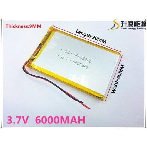 Li-po Polymer battery 6000 mah 3.7V 906090 smart home MP3 speakers Li-ion battery for dvr,GPS,mp3,mp4,cell phone,speak