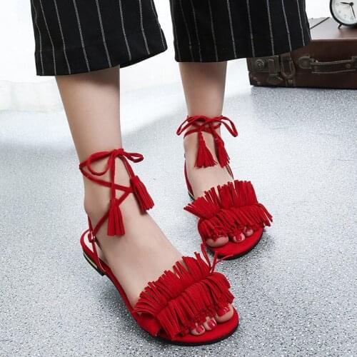 Fashion Shoes Woman Summer Sandals Fashion Tassel Straps Flat Sandals For Women Flip-flops Women Summer Beach Shoes Black