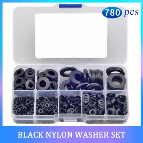 780PCS Black Nylon Flat Gasket Washer Set M2 M2.5 M3 M6 M8 M10 M12 Plastic Flat Washer Spacer Insulation Seals Gasket Ring Kit