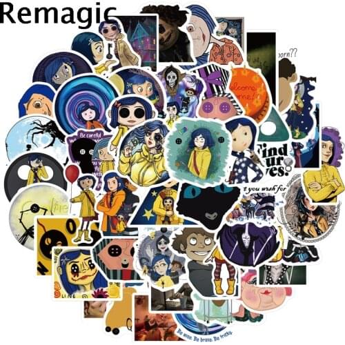 50pcs Horror Movie Coraline Cartoon scrapbooking Stickers packs Waterproof Skateboard Suitcase Guitar Graffiti pasters Kid Toy