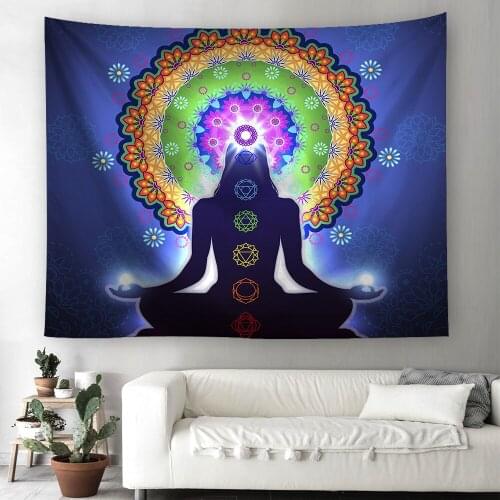 200*150cm Chakra Printed Mandala Tapestry Wall Hanging Wall Decoration Hippie Tapestry Beach Throw Towel Yoga Mat