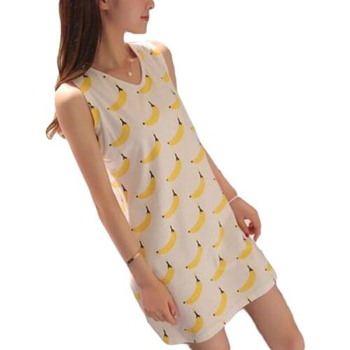 New Arrivals Modal Women Nightgown with One Eye Blinders For Sleeping Elegant Home Clothing with Banana Fruit Printing