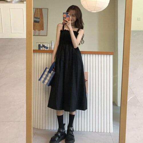 2020 New Summer Korean Style Sense of Design Graceful Slip Dress Mid-Length Dress for Women kawaii clothing sweet lolita dress