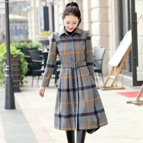 Autumn and winter new womens Korean Slim was thin long-sleeved thick plaid long fashion woolen dress