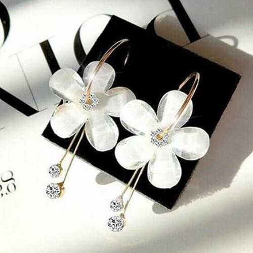 New Korean 6 Petal Acrylic Zircon Tassel Earrings Brincos OorbellenTransparent Earrings For Women Earrings Wholesale