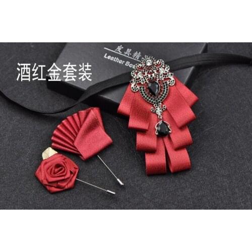 New Free Shipping casual Mens male man Black diamond bow tie wedding high-end British shirt guest business groomsman 3 PCS SET