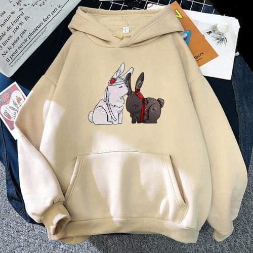 Funny Anime Mo Dao Zu Shi Hoodies Men Harajuku Cartoon Kawaii Wangxian Bunnies Fashion Long Sleeve Casual Loose Sweatshirts Men