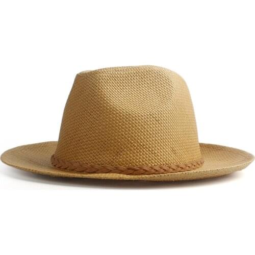 Boater Straw Sun Hat Wome men Wide Brim Panama Hat For Summer Beach Sunbonnet Hat With Fashion Band Size 58CM