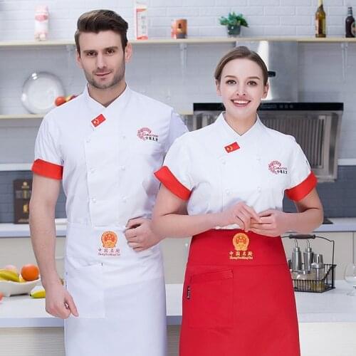 Chef Uniform Short Sleeves Mens Summer Hotel Kitchens Embroidered Short Sleeve Chef Jacket Cook Work Clothes B-6506