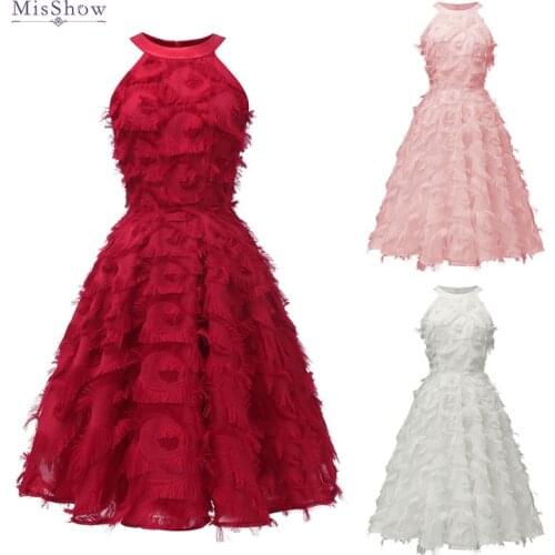 Vintage High Neck Tassel Cocktail Dresses Burgundy Sleeveless Short Prom Dresses Pink A-Line Party Formal Dress Vestido De Festa