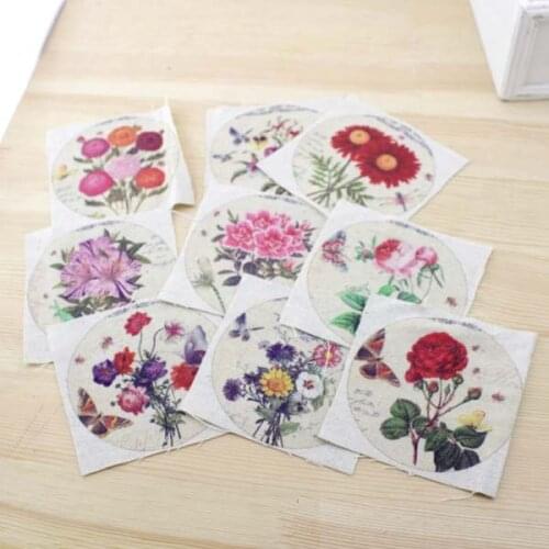 Zakka Linen 9PCS 10cm*10cm Beautiful Flowers Printed Linen Fabric Hand Dyed Zakka floral printed cotton Linen DIY sewing fabrics
