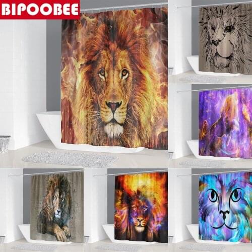 Flaming Lion Head Print Bathroom Shower Curtain Waterproof Polyester 3D Fabric Bath Curtains Washroom Decor Bathtub Screen